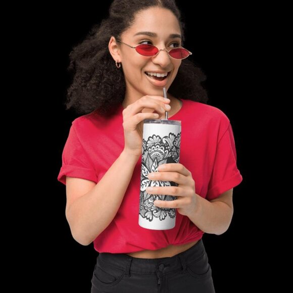 BW Victory Flower Tumbler by Momma Balisti - 20oz Stainless Steel Tumbler - Picture 3 of 4